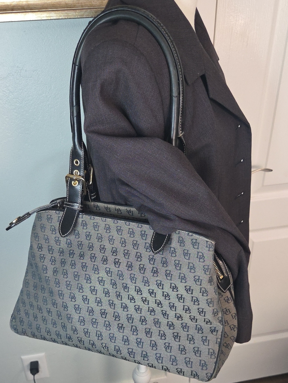 Monogram Dooney&Bourke Canvas Satchel Bag in Gray and Black *Flaws*